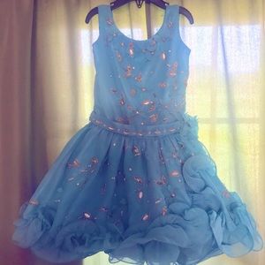 Aqua blue cupcake dress; has silver & clear beads & crystal rhinestones SIZE 5T
